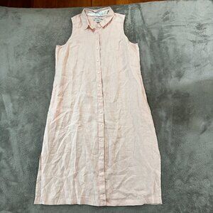 Tommy Bahama 100% Linen Pink Sleeveless Shirt Dress MEDIUM Button Front Vacation